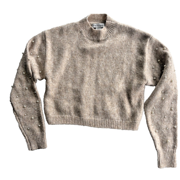 Cupcakes Cashmere Sweater XS Beige Cropped Pearl Mock Neck Wool Soft Cozy - Picture 1 of 5